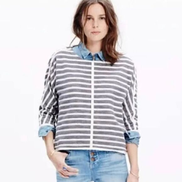 Madewell Striped Back Zip Pullover Sweater in Blue Size  Extra Small - Picture 3 of 8